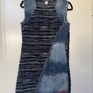 Desigual black and blue denim sleeveless mini with embroidery